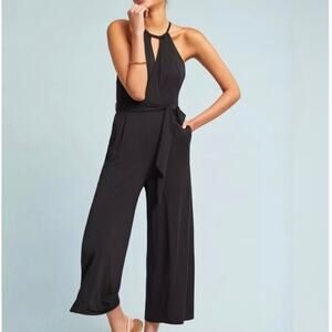 Anthropologie Maeve Womens Corinna Halter Jumpsuit Size S Flowy Wide Leg Black